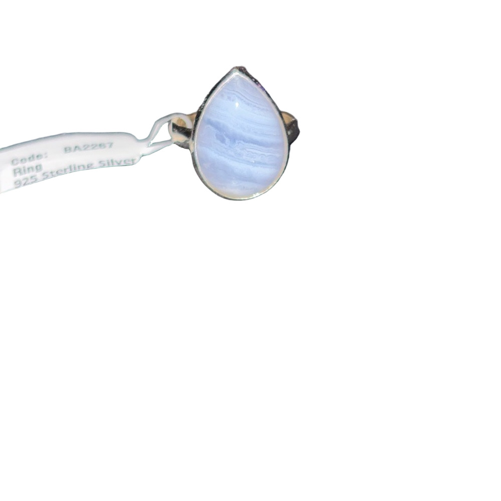 Minimalist Blue Lace Agate Teardrop Ring, NWT Size 7.5